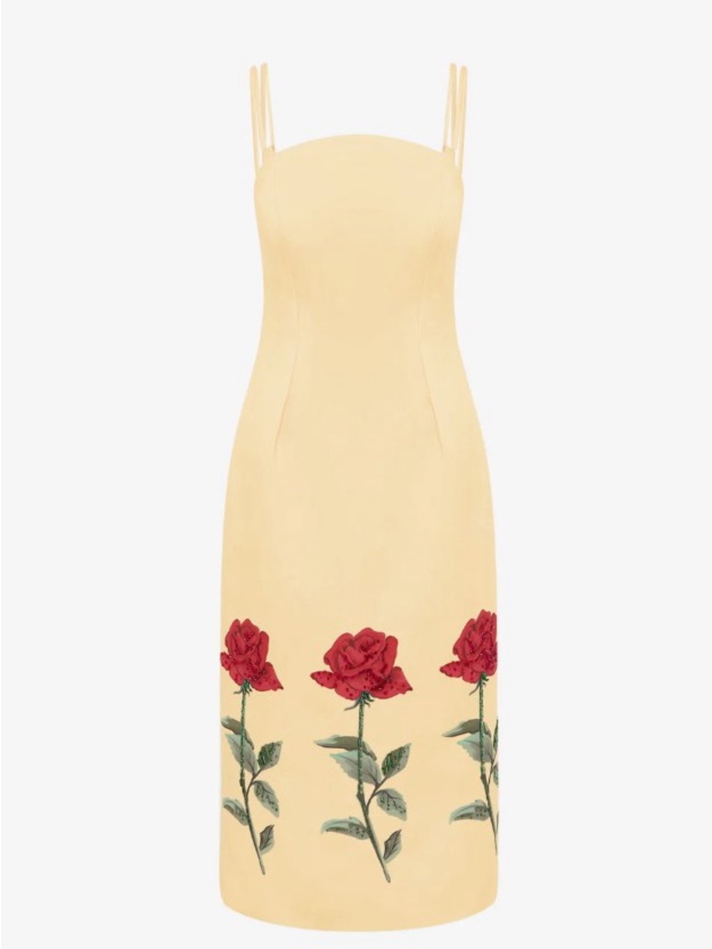 Leo Lin Polina Butter Hand Embellished Red Rose Midi Dress AU8/US4 NWT - Picture 2 of 6